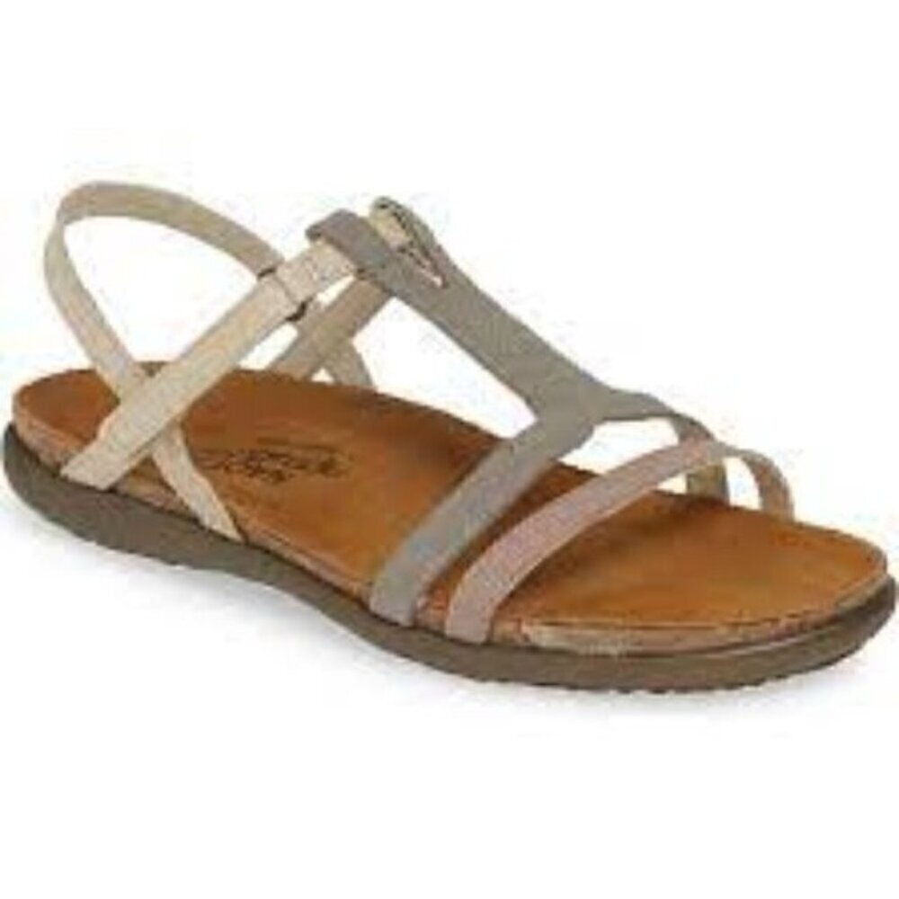 Naot Judith Leather Comfort Sandal Women's EU 37 US 6.5 Beige & Gray Cork Sole